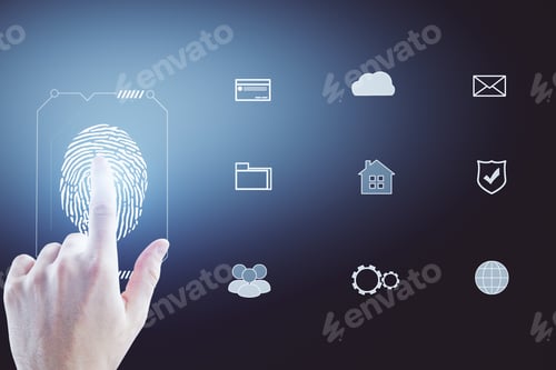 Preview: Fingerprint Scan Provides Security Access With Biometrics Identification, Person Touching Screen On