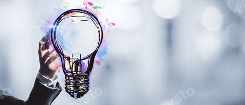 Preview: Hand Drawing Creative Light Bulb Sketch On Blurry Bokeh Background With Mock Up Place. Idea And