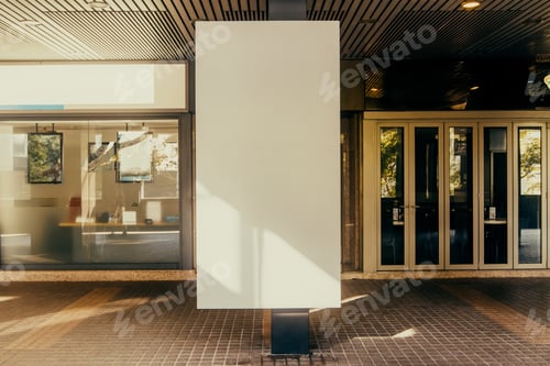 Preview: Modern Train Station With Empty White Banner. Advert Concept. Mock Up