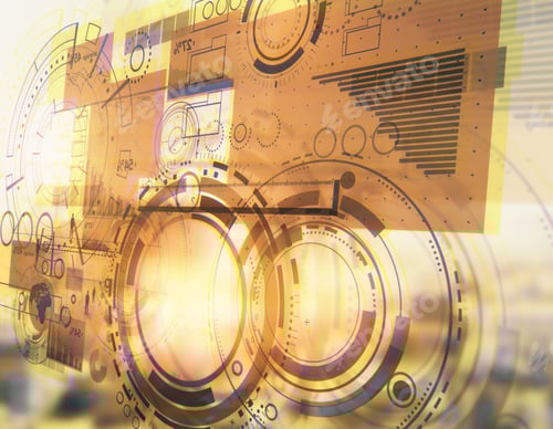 Preview: Side View Of Abstract Digital Interface On City Background. Technology, Innovation And Projection