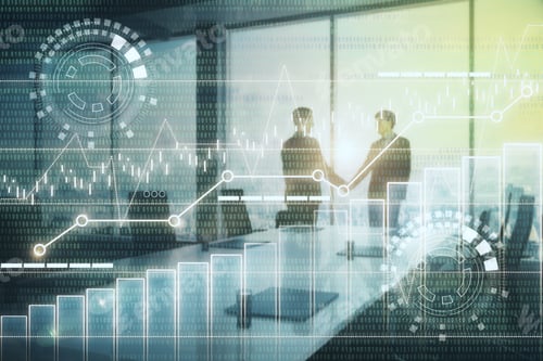Preview: Creative Digital Business Interface On Blurry Meeting Room Interior Wallpaper. Conference And