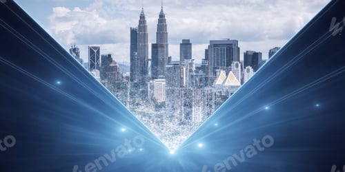 Preview: Creative Bright Polygonal Night City Background. Landing Page And Website Concept