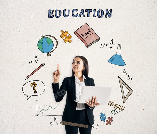 Preview: Education And Science Concept. Portrait Of Attractive Young European Businesswoman Holding Laptop