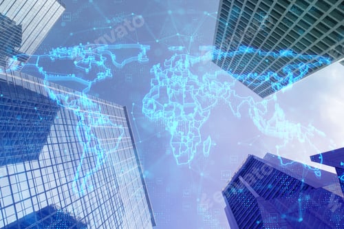 Preview: Glowing Blue Map And Digital Data Concept On Bright City Wallpaper. Info, News And Planet Concept