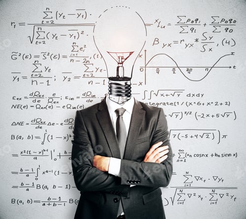 Preview: Light Bulb Headed Businessman With Folded Arms Standing On Concrete Wall Background With