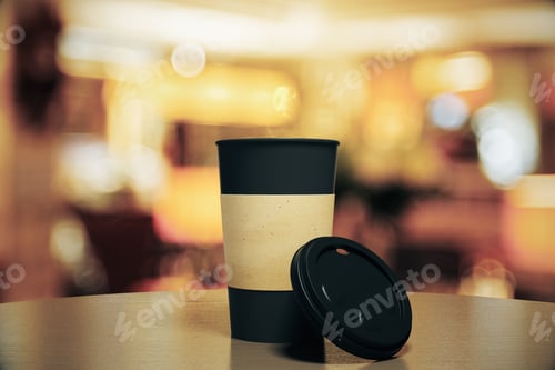 Preview: Blank Black Cup Of Coffee On A Table At Restaurant, Mock Up