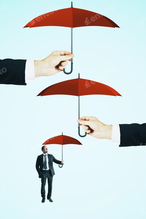 Preview: Abstract Image Of Businessman With Several Umbrellas. Safety And Finance Concept