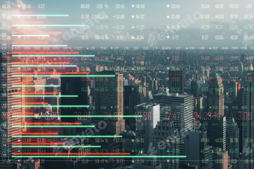 Preview: Creative Forex Chart On New York City Skyline Wallpaper With Lines. Finance And Trade Concept