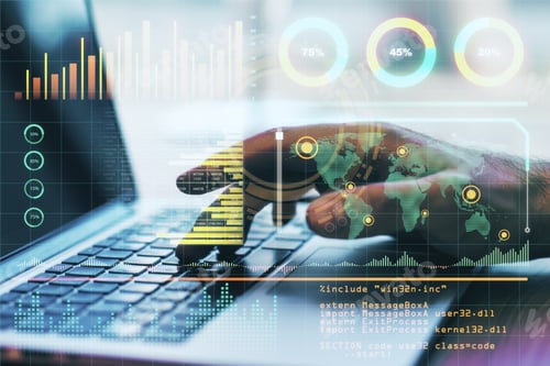 Preview: Big Data Algorithm Technology Concept With Statistic And World Map Indicators On Virtual Screen And