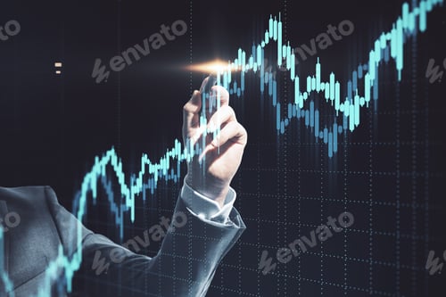 Preview: Businessman Hand Drawing Gloving Stock Chart. Business And Financial Success Concept. Mock Up.