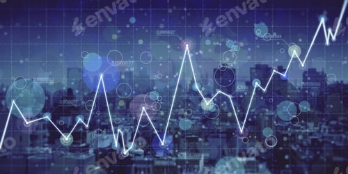 Preview: Creative Glowing Business Chart On Blurry Grid Night City Background. Digital Economy And Big Data