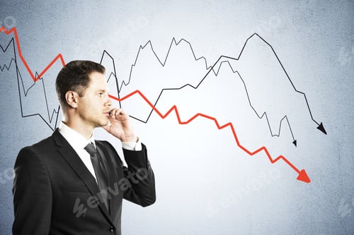 Preview: Businessman Talking On Phone And Looking On Economic Crisis Stock Charts On Virtual Screen. Trade