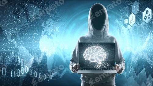 Preview: Cybercrime, Hacking And Technology Crime. No Face Hacker At Financial Chart And Social Media Icons