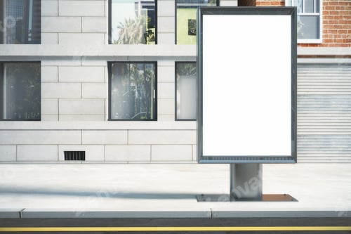 Preview: Blank White Billboard On The Street Outdoor In The Morning, Mock Up