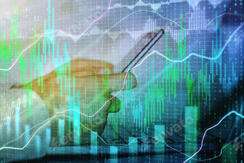 Preview: Side View And Close Up Of Hands Using Laptop And Smartphone With Forex Chart. Analytics And Economy