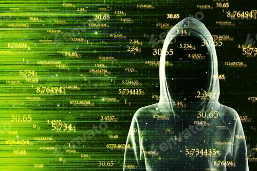 Preview: Hacker On Abstract Yellow Big Data Background. Software And Detail Concept. Double Exposure