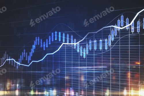 Preview: Abstract Business Chart On Night City Background. Forex Concept. Double Exposure