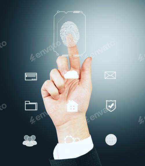 Preview: Fingerprint Scan Provides Security Access With Biometrics Identification, Person Touching Screen On