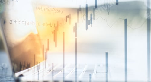 Preview: Laptop With Forex Chart On Desktop And Blurry Bokeh Background. Analytics And Trade Concept