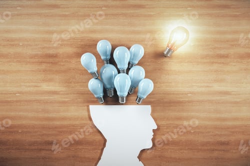 Preview: Paper Businessman Hand With Many Lightbulbs Over Head. Success And Startup Concept. 3D Rendering