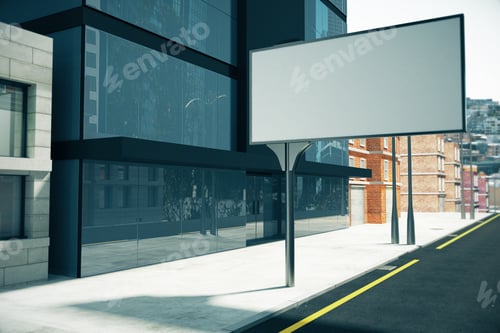 Preview: Blank Billboard On The Street Near Business Center, Mock Up, 3D Render