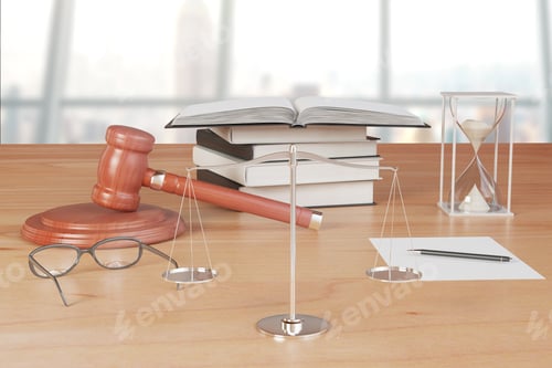Preview: Truth Scales With Gavel, Books And Hourglass On Wooden Table