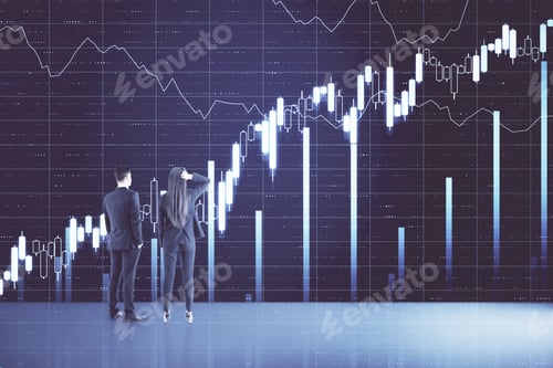 Preview: Businesspartner Looking On Creative Stock Chart And Financial Analytics On Virtual Screen. Business