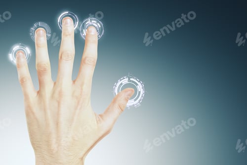 Preview: Male Hand Using Digital Business Interface. Future And Innovation Concept