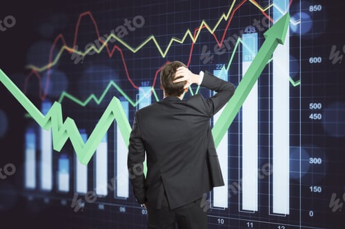 Preview: Businessman In Suit Looking On Business Report Interface On Virtual Screen. Business And Financial