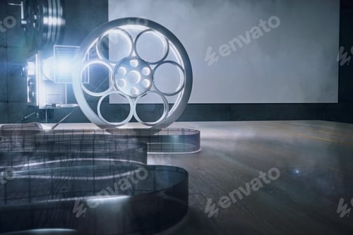 Visualização: Old Style Movie Camera And Film On Wooden Table