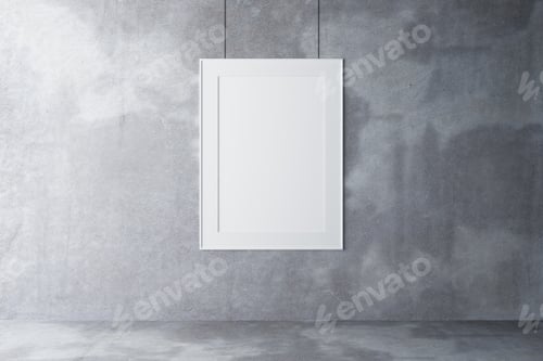 Preview: Blank Picture Frame On A Concrete Wall And Concrete Floor, Mock Up