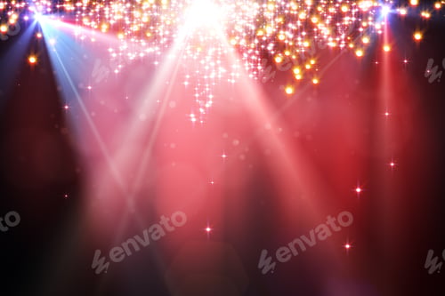 Preview: Abstract Sparkling Red Backdrop With Blurry Bokeh Dots And Spotlight. Celebration, Holiday, Destive