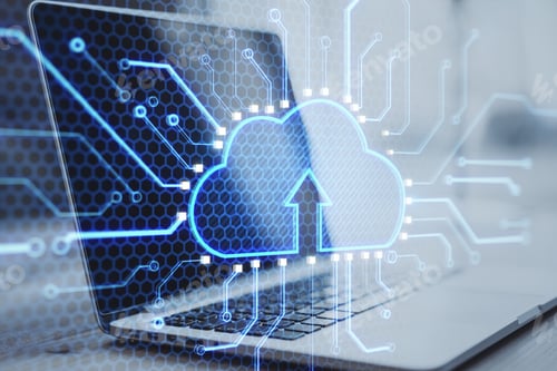 Preview: Cloud And Internet Information Storage Concept With Digital Cloud Icon With Arrow Up With