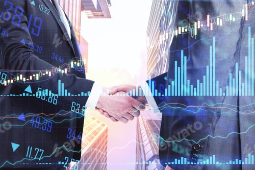 Preview: Agreement Between Two Businessmen Handshaking At Megapolis Building Background And Forex Chart