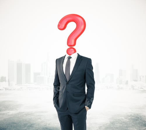 Preview: Businessman With Question Mark Head On Abstract City Background