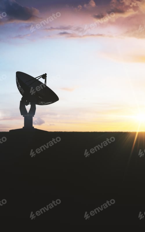 Preview: Backlit Satellite Plate On Nature Background. Broadcasting And Receiver Concept
