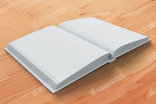 Preview: Blank White Open Diary Pages On Wooden Table, Mock Up 3D Render