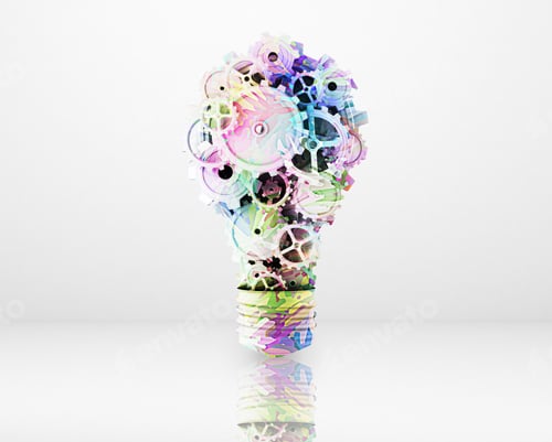 Preview: Bulb In Form Color Gears And Cogs On White Backgroung