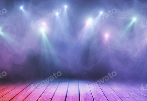 Preview: Abstract Purple Stage With Smoke And Spot Lights. Presentation Concept