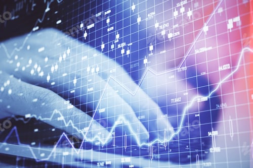 Preview: Businessman Hand Using Laptop With Glowing Business Chart. Business And Financial Success Concept.