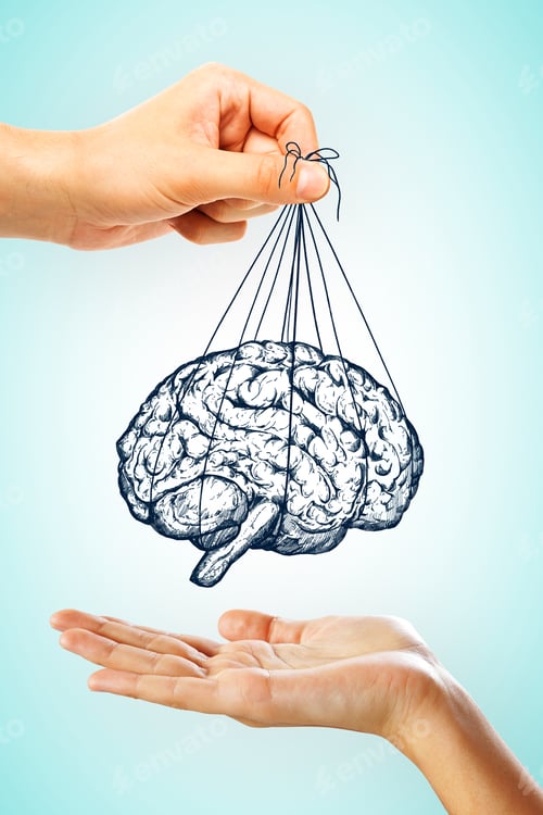Preview: People Handing Brain Sketch On Light Background. Brainstorm And Creativity Concept