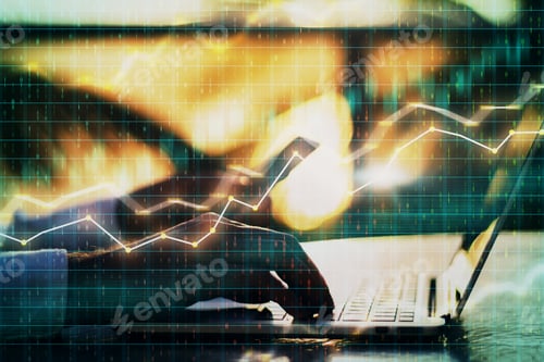 Preview: Close Up Of Hands Using Laptop And Smartphone With Forex Chart On Blurry Background. Technology And