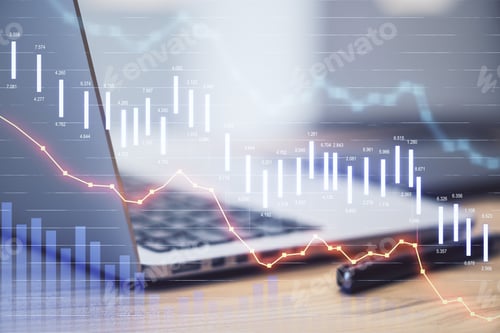 Preview: Laptop With Market Crash Statistics On Computer Screen. Business And Financial Crisis Concept