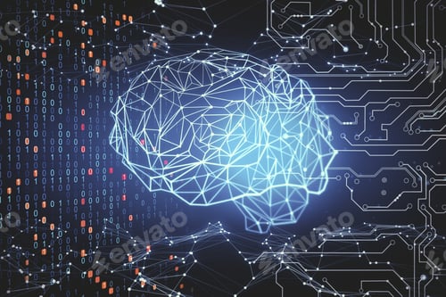 Preview: Creative Polygonal Brain On Virtual Screen. Ai And Success Concept. 3D Rendering