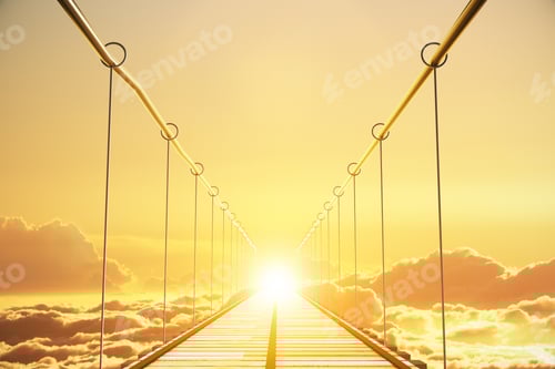 Preview: Wooden Bridge In The Clouds Going To Sunset, Concept