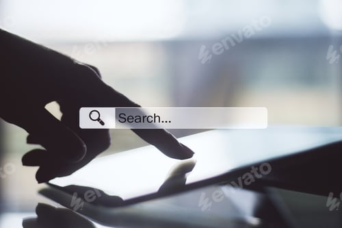 Preview: Internet Searching Data Information Concept With Human Hand Touches Digital Tablet Screen And