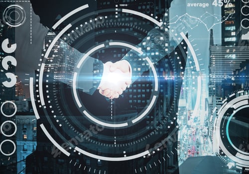 Preview: Abstract Digital Pattern With Handshake In The Background. Business Technologies Concept