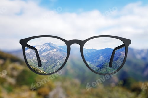 Preview: Abstract Landscape View Though Eyeglasses. Blurry Background. Vision Concept