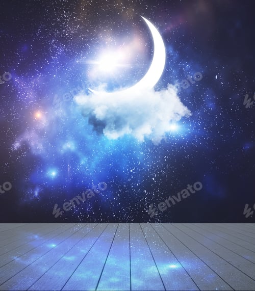 Preview: Stage With Moon And Cloud. Night And Imagination Concept