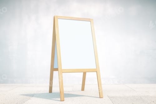 Preview: Blank White Menu Stand On Concrete Wall Background. Mock Up